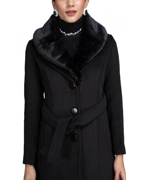 Women Coat  black With belt